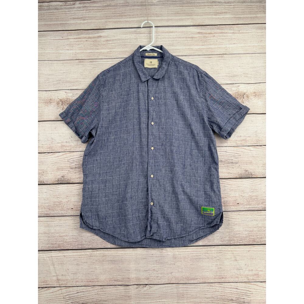 Scotch & Soda Linen Blend Paradis Shirt Mens XL Chambray Blue Slim Fit